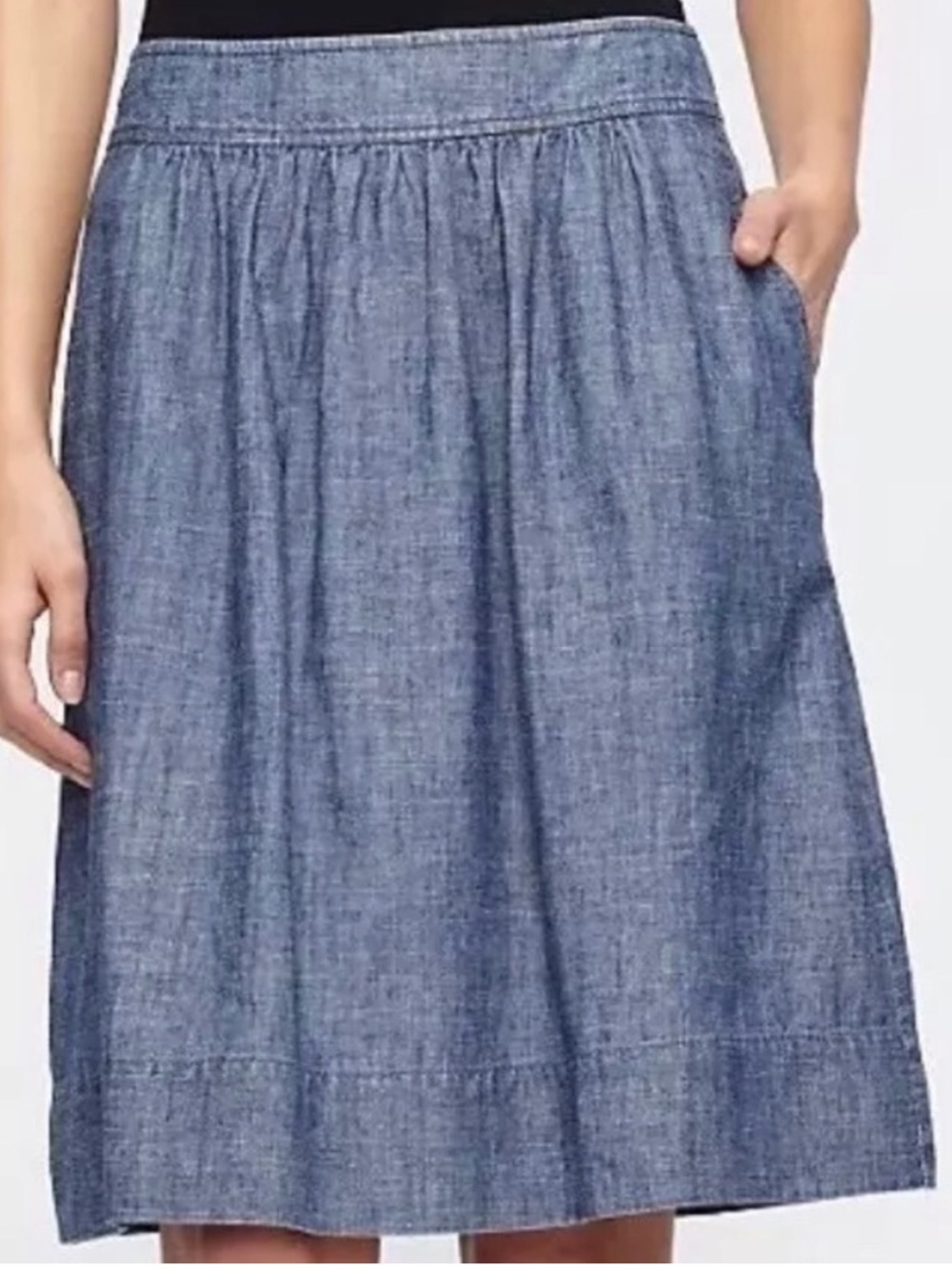 Eileen Fisher Chambray Blue Organic Cotton Hemp Natural Fiber Skirt Pocket Large